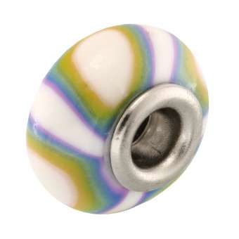 Großlochperle aus Fimo, 15X9mm, rund, weiß (bunt) 