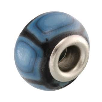 Großlochperle aus Fimo, 15X11mm, rund, jeansblau / schwarz (bunt) 