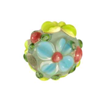 Glasperle mit Blüten, 12 mm, türkis - gelb türkis - gelb