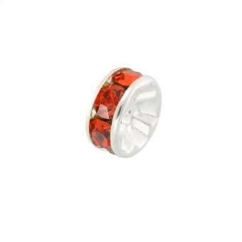 Spacer mit Strass, 8mm, rund, orange (silberfarben) orange (silberfarben)