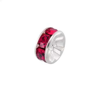 Spacer mit Strass, 8mm, rund, dunkelpink (silberfarben) dunkelpink (silberfarben)