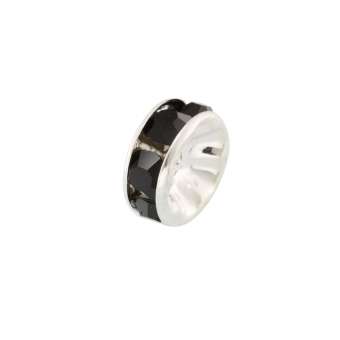 Spacer mit Strass, 8mm, rund, schwarz (silberfarben) schwarz (silberfarben)