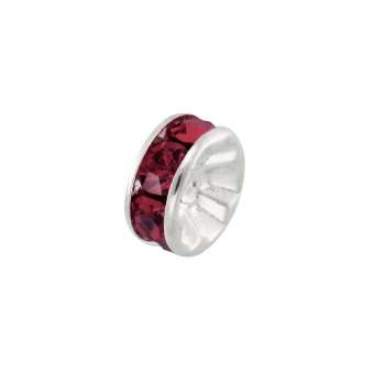 Spacer mit Strass, 8mm, rund, dunkelrot (silberfarben) dunkelrot (silberfarben)