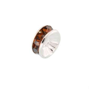 Spacer mit Strass, 8mm, rund, mittelbraun (silberfarben) mittelbraun (silberfarben)