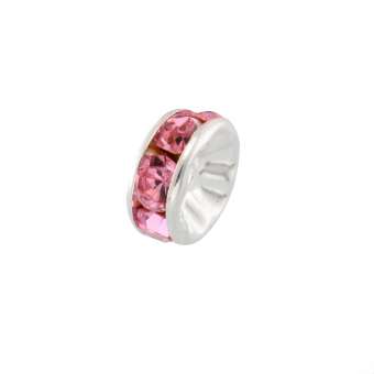 Spacer mit Strass, 8mm, rund, dunkelrosa (silberfarben) dunkelrosa (silberfarben)