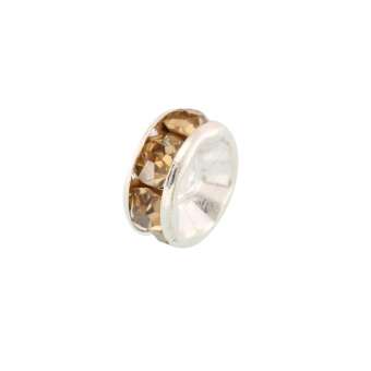 Spacer mit Strass, 8mm, rund, braun-beige (silberfarben) braun-beige (silberfarben)