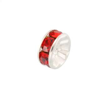 Spacer mit Strass, 8mm, rund, rot (silberfarben) rot (silberfarben)