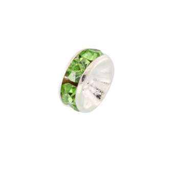 Spacer mit Strass, 8mm, rund, hellgrün (silberfarben) hellgrün (silberfarben)
