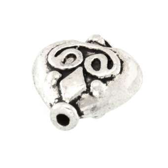 Metallperle mit Ornament, 12X12mm, Herz, silberfarben silberfarben