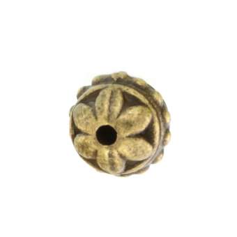 Metallperle mit Ornament, 7mm, rund, bronzefarben bronzefarben