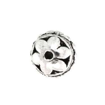 Metallperle mit Ornament, 7mm, rund, silberfarben silberfarben