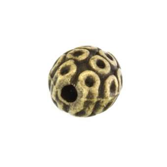 Metallperle mit Ornament, 8X7mm, oval, bronzefarben bronzefarben