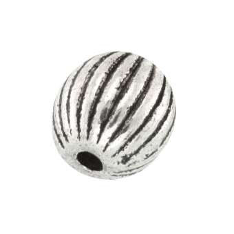Metallperle mit Ornament, 10mm, rund, silberfarben silberfarben