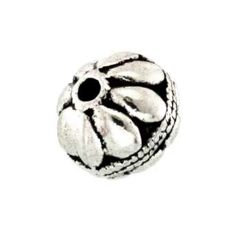 Metallperle mit Ornament, 8mm, rund, silberfarben silberfarben