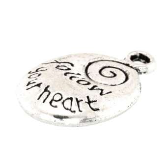Anhänger mit Ornament, 20X12mm, "follow your heart", silberfarben silberfarben