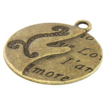 Anhänger, 24X24mm, "Amore", rund, bronzefarben bronzefarben