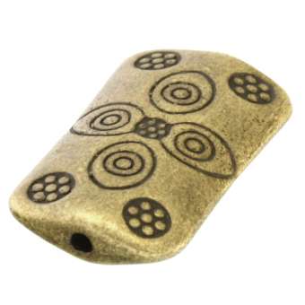 Metallperle mit Ornament, 22X13mm, rechteckig, bronzefarben bronzefarben