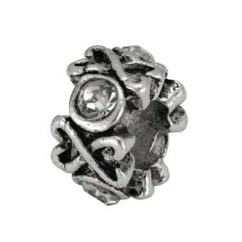 Großlochperle mit Strass, 10X6mm, Metall, silberfarben 