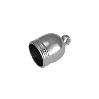 Endkappe mit Öse, 9mm, Loch-Ø 4mm, silberfarben Loch-Ø 4mm
