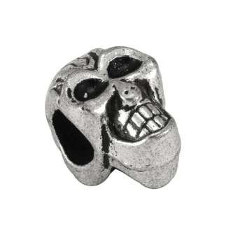 Großlochperle "Totenkopf", 12X8mm, Metall, silberfarben 