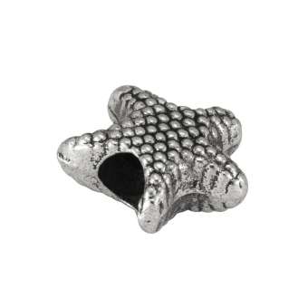 Großlochperle "Seestern", 13X13mm, Metall, silberfarben 