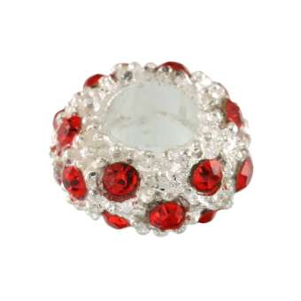 Großlochperle mit Strass, 11mm, rund, rot (silberfarben) rot (silberfarben)