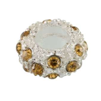 Großlochperle mit Strass, 11mm, rund, honig (silberfarben) honig (silberfarben)