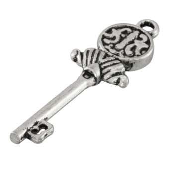 Anhänger, 43X12mm, Schlüssel, Metall, silberfarben 