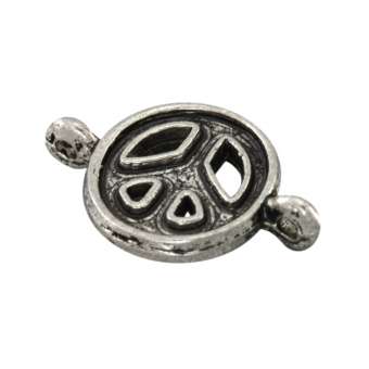 Anhänger, 17X10mm, `Peace`, Metall, silberfarben 