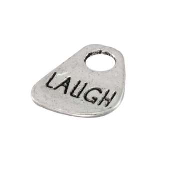Anhänger, 15X12mm, `LAUGH`, Metall, silberfarben silberfarben