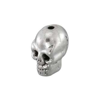 Motivperle, 9X6mm, Totenkopf, Metall, silberfarben silberfarben