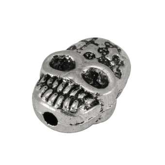 Metallperle "Totenkopf", 10X7mm, silberfarben 