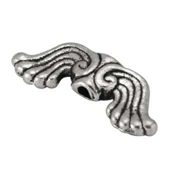 Flügelperle, Metall, 19X6mm, silberfarben 