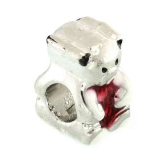 Großlochperle, 12mm, Teddy Bär, silberfarben (rot) silberfarben (rot)