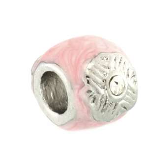 Großlochperle mit Strass, 12mm, rund, silberfarben (rosa) silberfarben (rosa)
