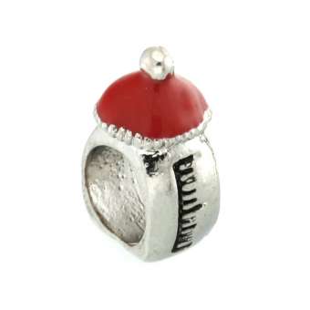Großlochperle, 14mm, Babyflasche, silberfarben (rot) silberfarben (rot)