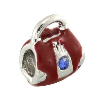 Großlochperle mit Strass, 12mm, Handtasche, silberfarben (rot) 