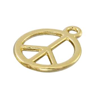 Anhänger, 15X12mm, `Peace`, Metall, goldfarben goldfarben