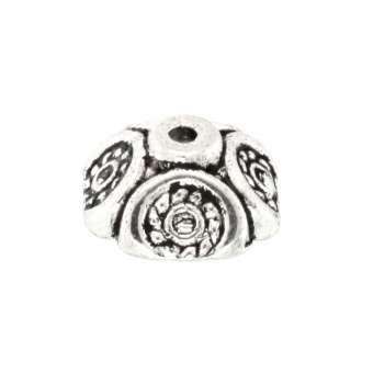 Perlenkappe mit Ornamenten, rund, 10mm, silberfarben silberfarben