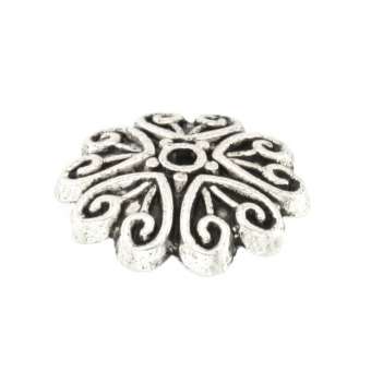 Perlenkappe mit Ornamenten, rund, 11mm, silberfarben silberfarben