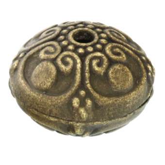 Metalperle mit Ornamenten, oval, 15X10mm, bronzefarben bronzefarben