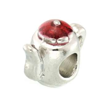 Großlochperle, 12mm, Teekanne, silberfarben (rot) silberfarben (rot)