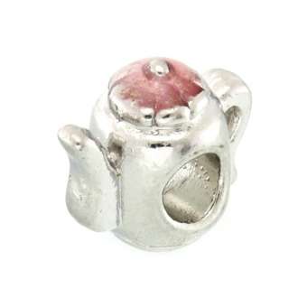 Großlochperle, 12mm, Teekanne, silberfarben (rosa) silberfarben (rosa)