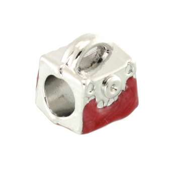 Großlochperle, 8mm, Tasche, silberfarben (rot) silberfarben (rot)