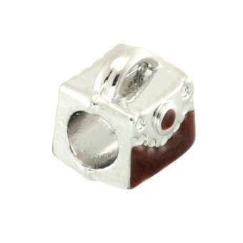 Großlochperle, 8mm, Tasche, silberfarben (dunkelbraun) silberfarben (dunkelbraun)