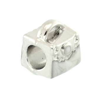 Großlochperle, 8mm, Tasche, silberfarben (weiß) silberfarben (weiß)