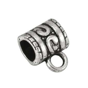 Großlochperle mit Anhängerhalter, 11X9mm, Metall, silberfarben 