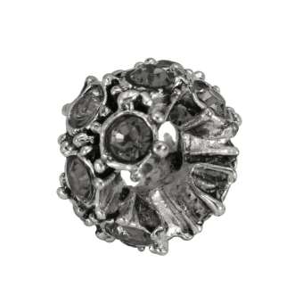 Großlochperle mit Strass, 8X7mm, Metall, silberfarben 