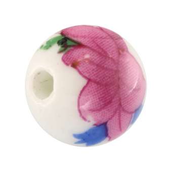 Keramikperle, 12mm, rund, weiß (rosa) weiß (rosa)