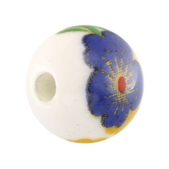 Keramikperle, 12mm, rund, weiß (dunkelblau) weiß (dunkelblau)